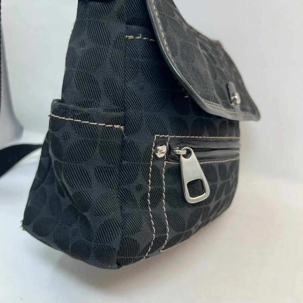 FOSSIL Marlowe Black Fabric Crossbody Purse‎ Pockets Key Charm